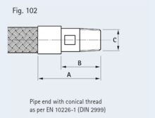 Pipe end with conical thread as per EN 10226-1 (DIN 2999)