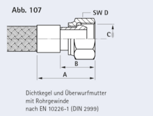 Dichtkegel und Überwurfmutter mit Rohrgewinde nach EN 10226-1 (DIN 2999)