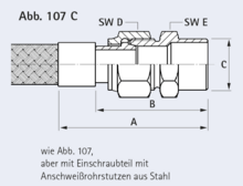 wie Abb. 107,  aber mit Einschraubteil mit  Anschweißrohrstutzen aus Stahl