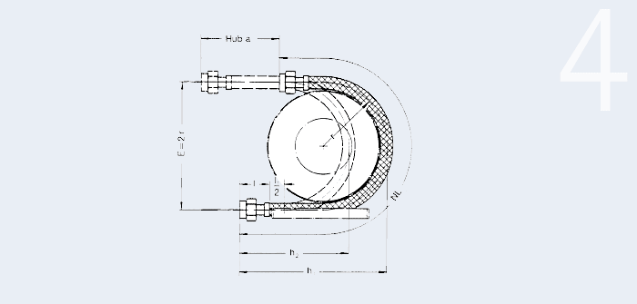 9.1.4 Einbauschema 180°-Bogen waagerecht Bewegung: waagerecht